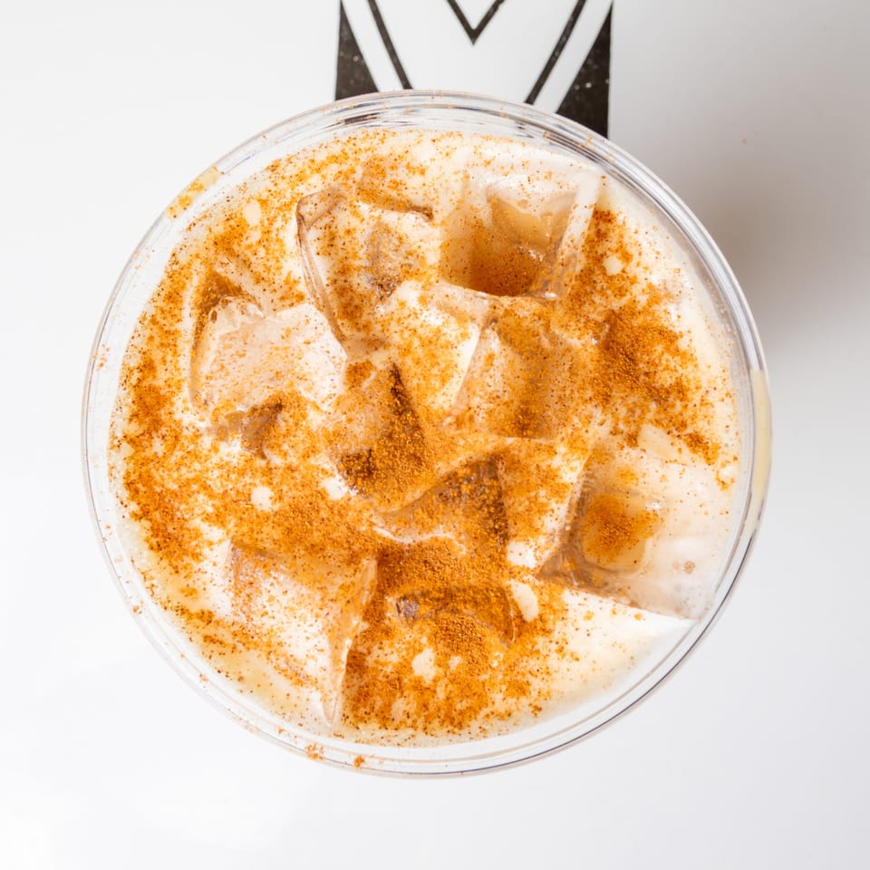 Iced latte viewed from above