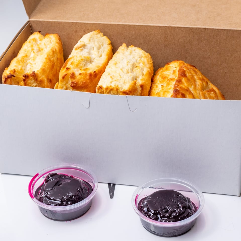 Box of biscuits with jam